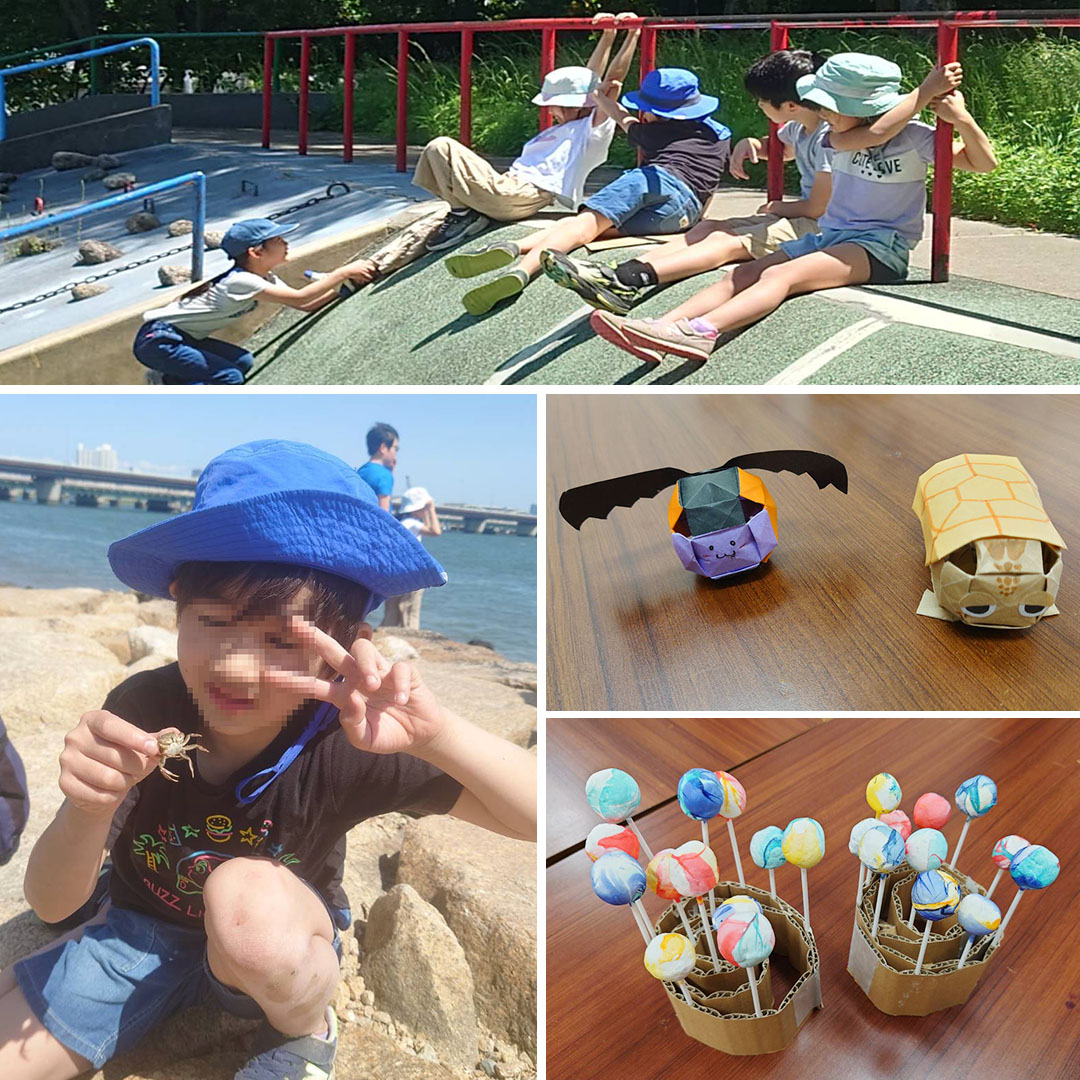 写真：河川敷で遊ぶ子供や手作りキャンディ